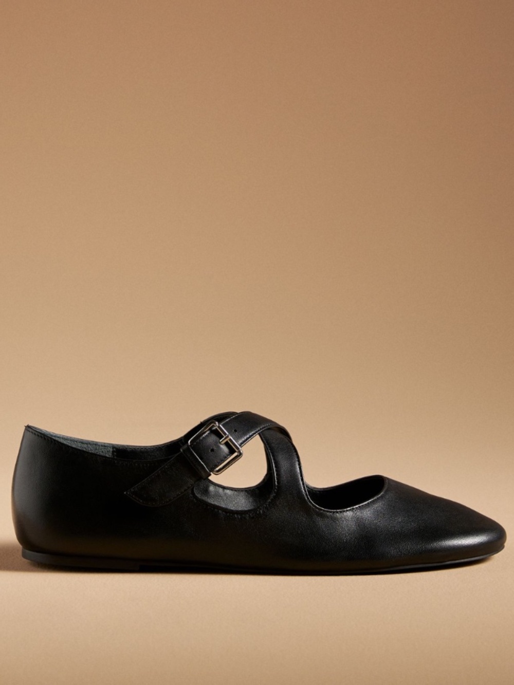 NWT: Black Leather Criss Cross Mary Jane Flats (8) by Maeve